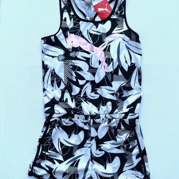 Puma Girls Floral Racerback Romper Black / White XL ( 14-16 ) - Picture 1 of 2